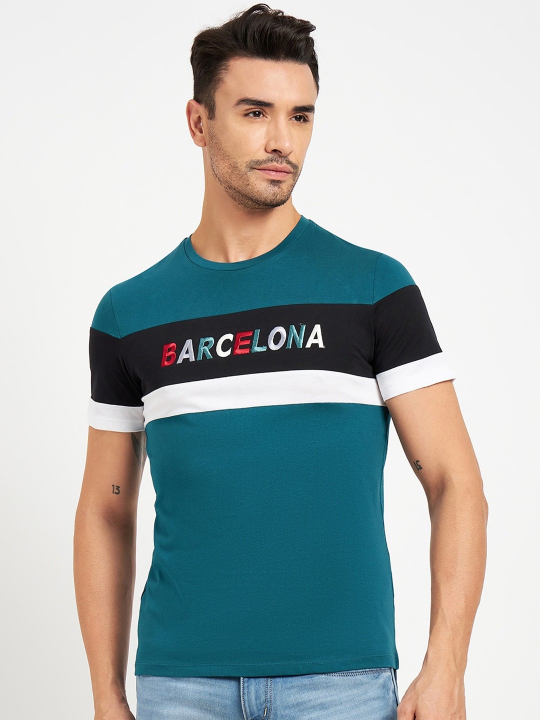 

CAMLA Typography Printed Cotton T-shirt, Teal