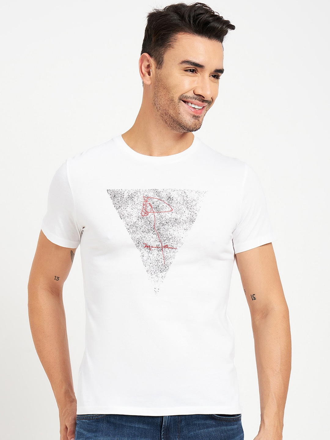 

CAMLA Graphic Printed Regular Fit Cotton T-shirt, White