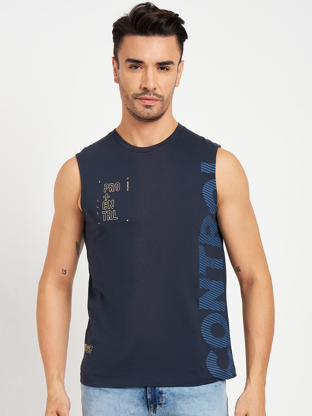

CAMLA Typography Printed Cotton T-shirt, Navy blue
