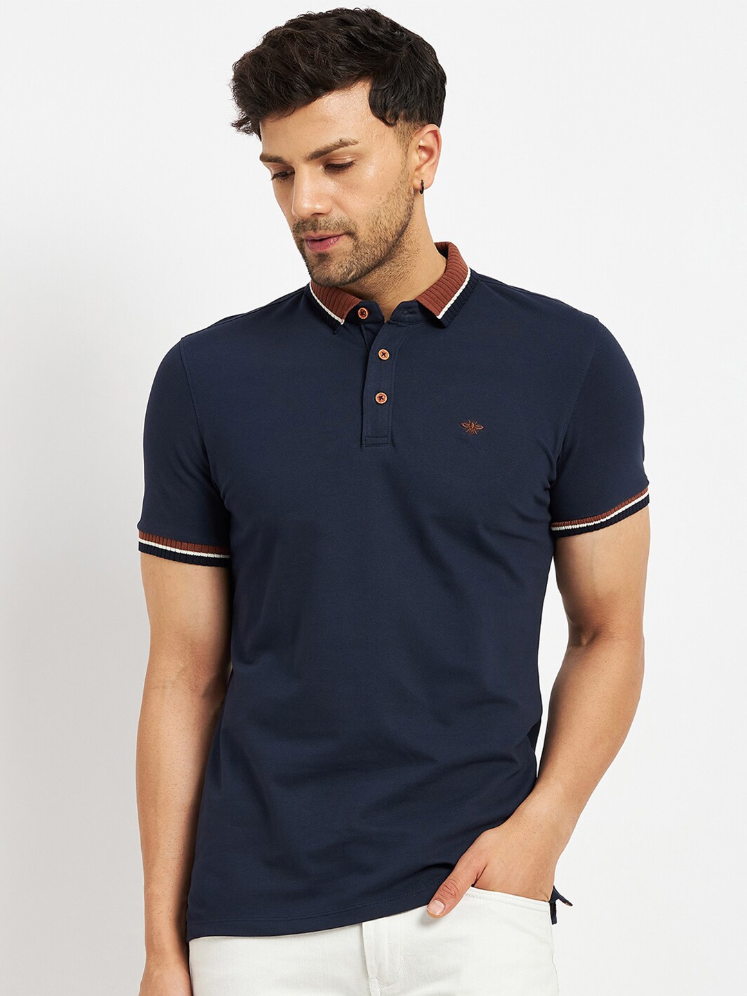 

CAMLA Polo Collar Cotton T-shirt, Navy blue