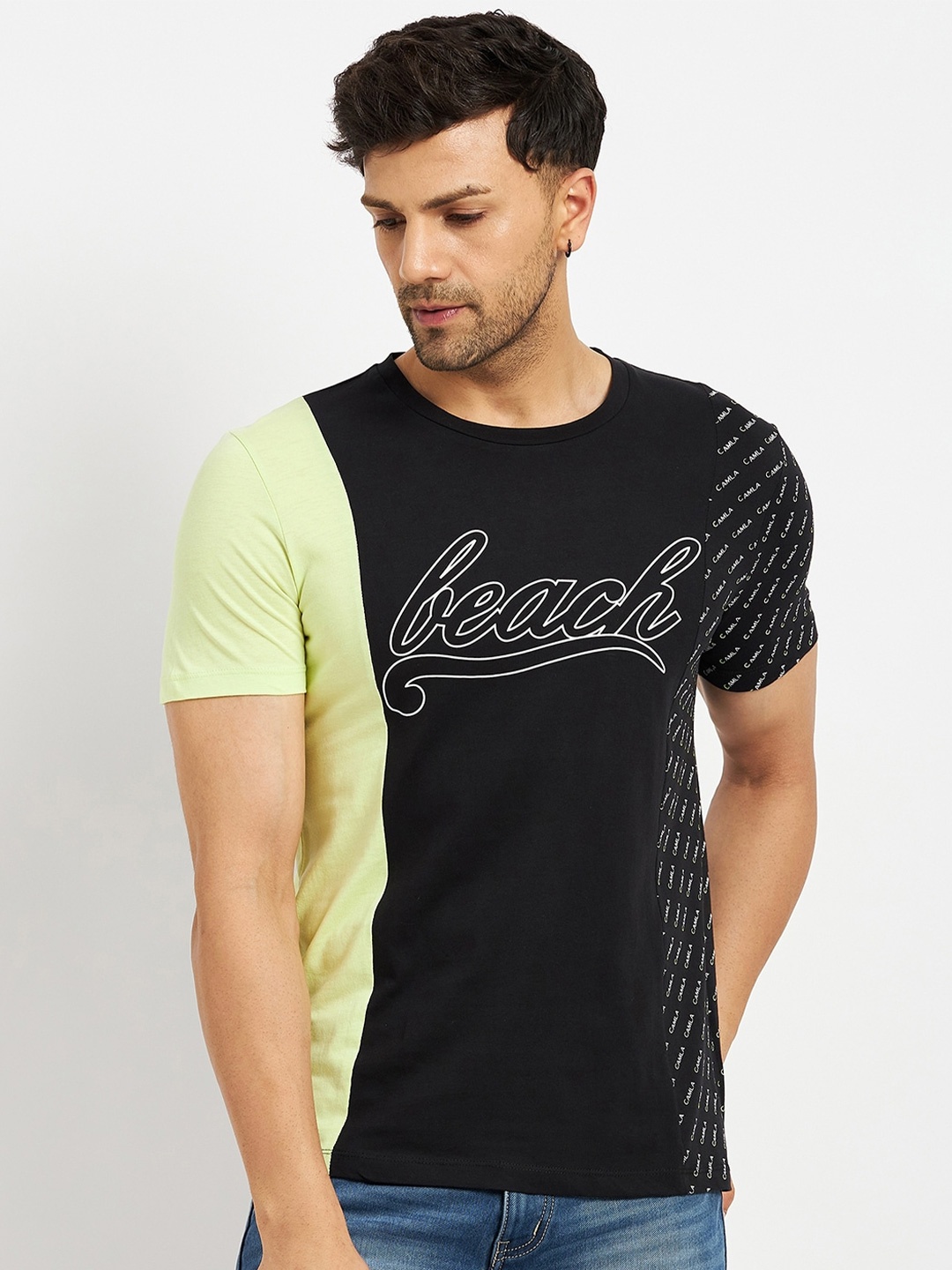 

CAMLA Typography Printed Cotton T-Shirt, Black