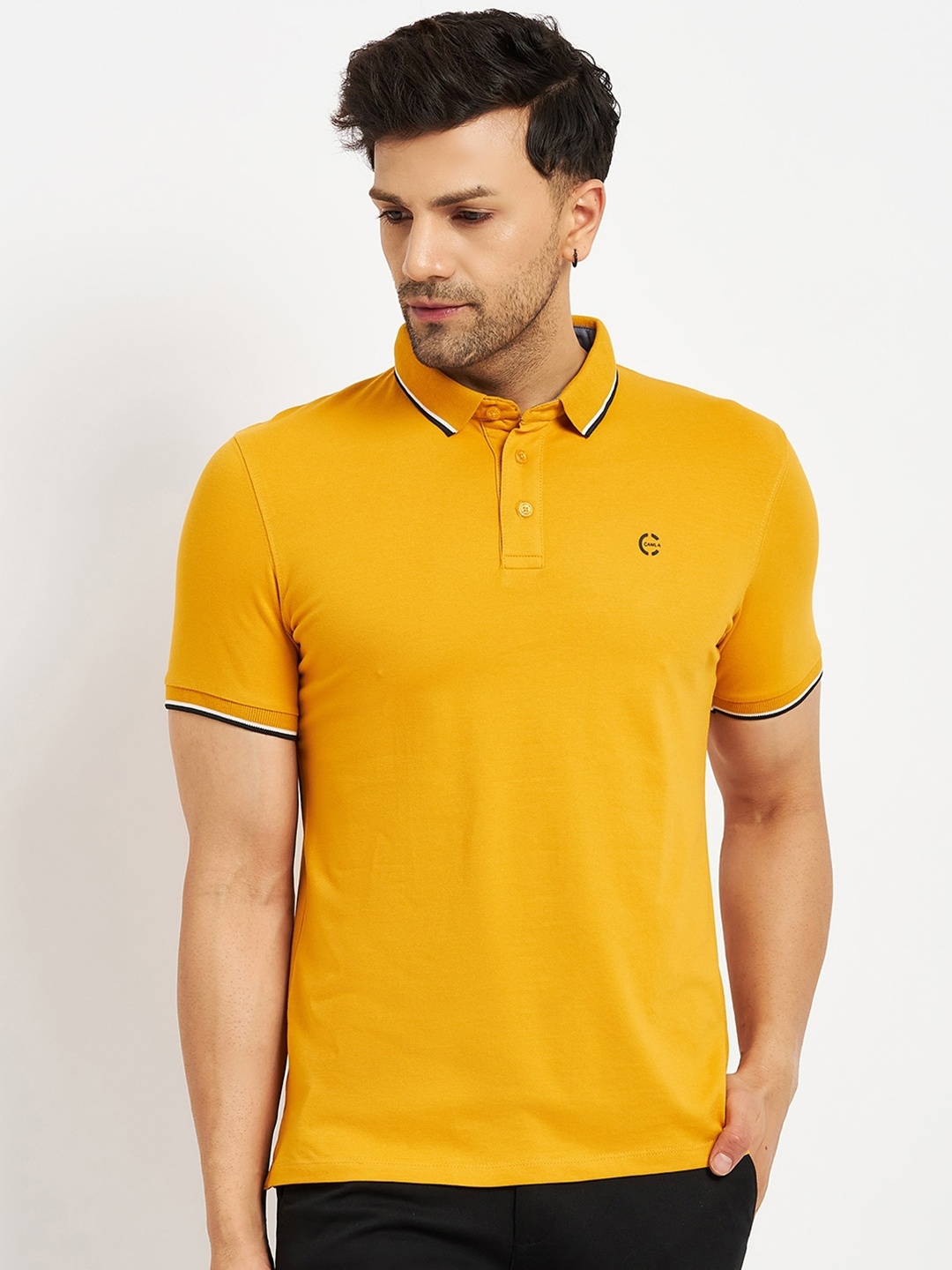 

CAMLA Polo Collar Regular Fit Cotton T-shirt, Mustard