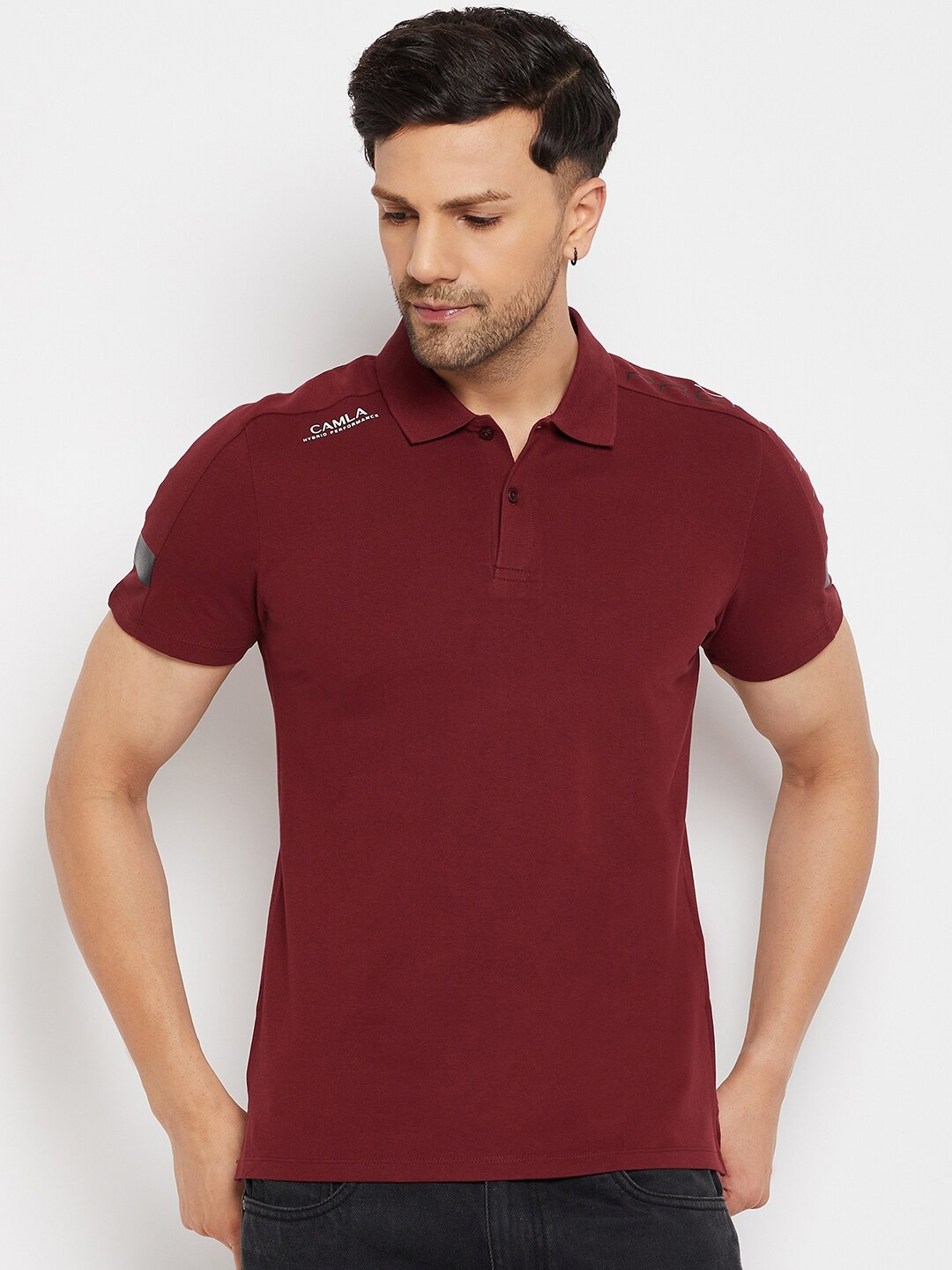 

CAMLA Cotton Polo Collar Casual T-shirt, Maroon