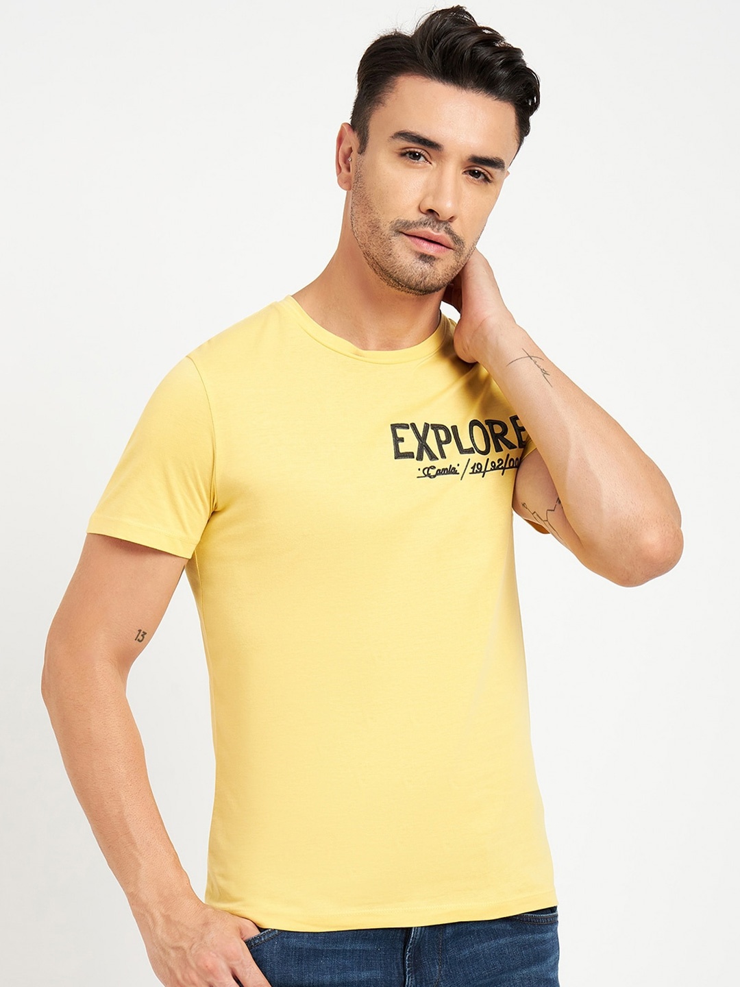 

CAMLA Typography Printed Cotton T-shirt, Yellow