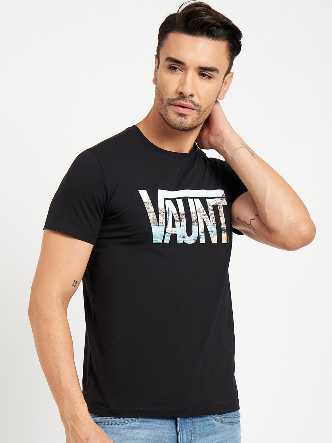 

CAMLA Typography Printed Cotton T-shirt, Black
