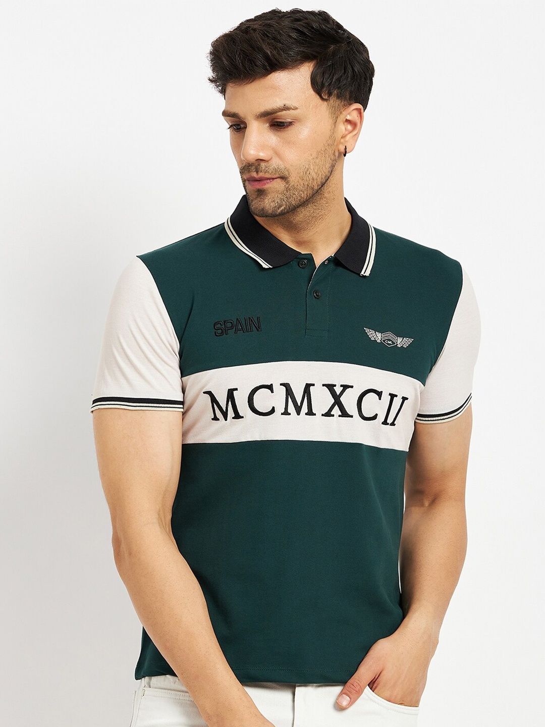 

CAMLA Typography Printed Polo Collar T-Shirt, Green