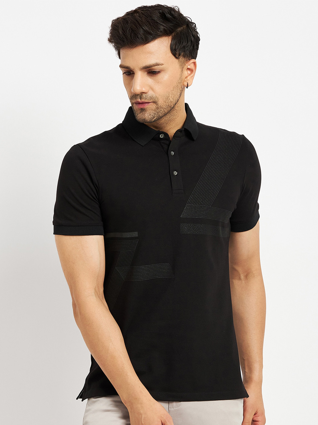 

CAMLA Polo Collar Cotton T-Shirt, Black