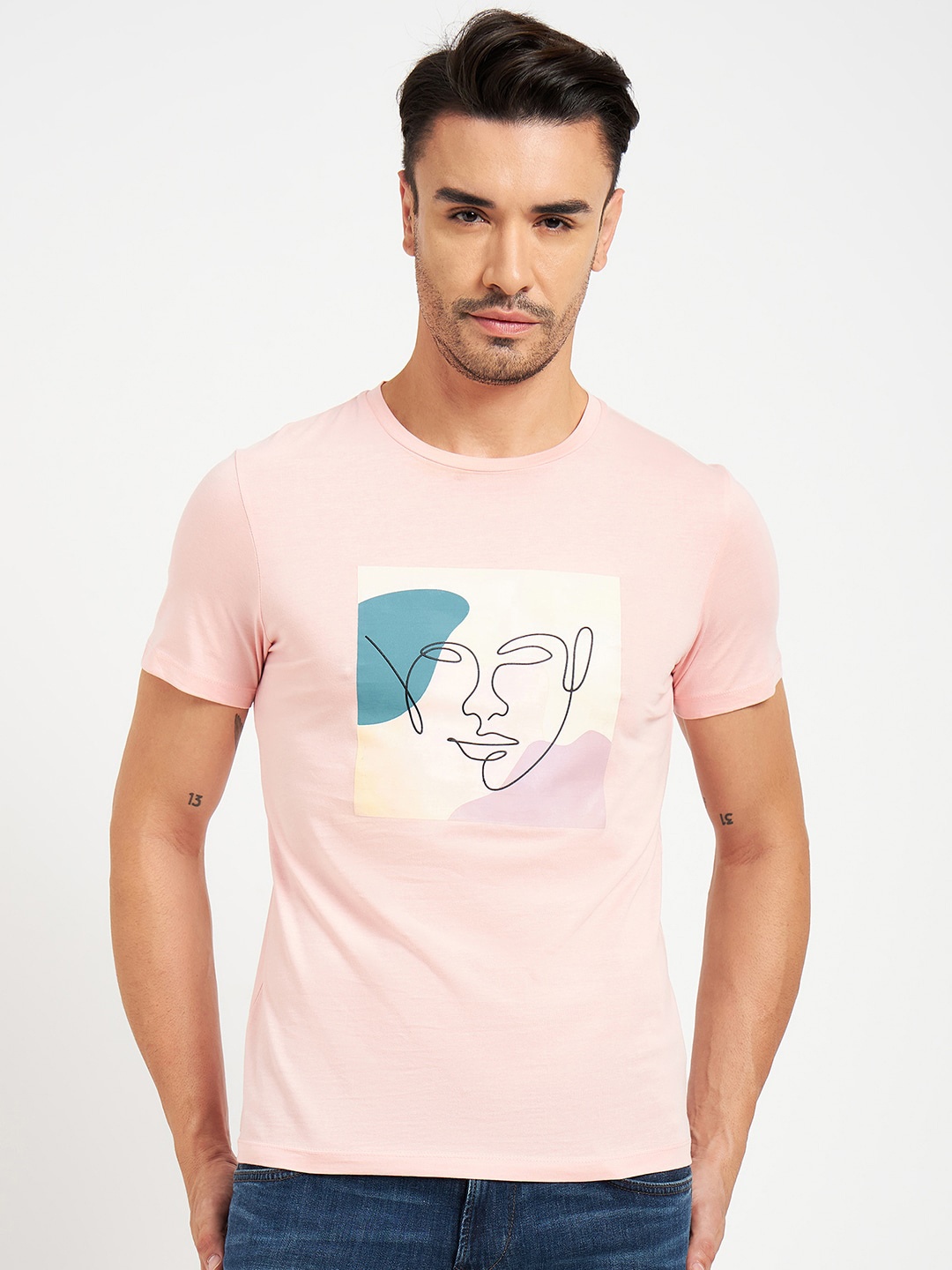 

CAMLA Graphic Printed Cotton T-shirt, Peach