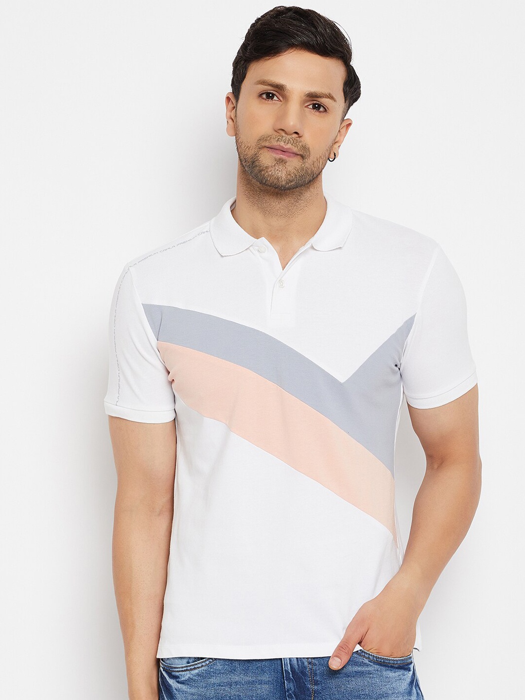 

CAMLA Colourblocked Polo Collar Cotton T-shirt, White