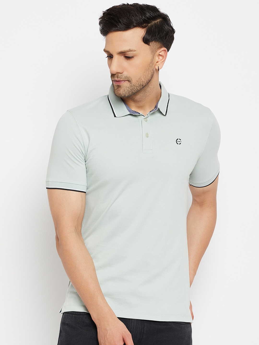 

CAMLA Polo Collar Cotton T-shirt, Green