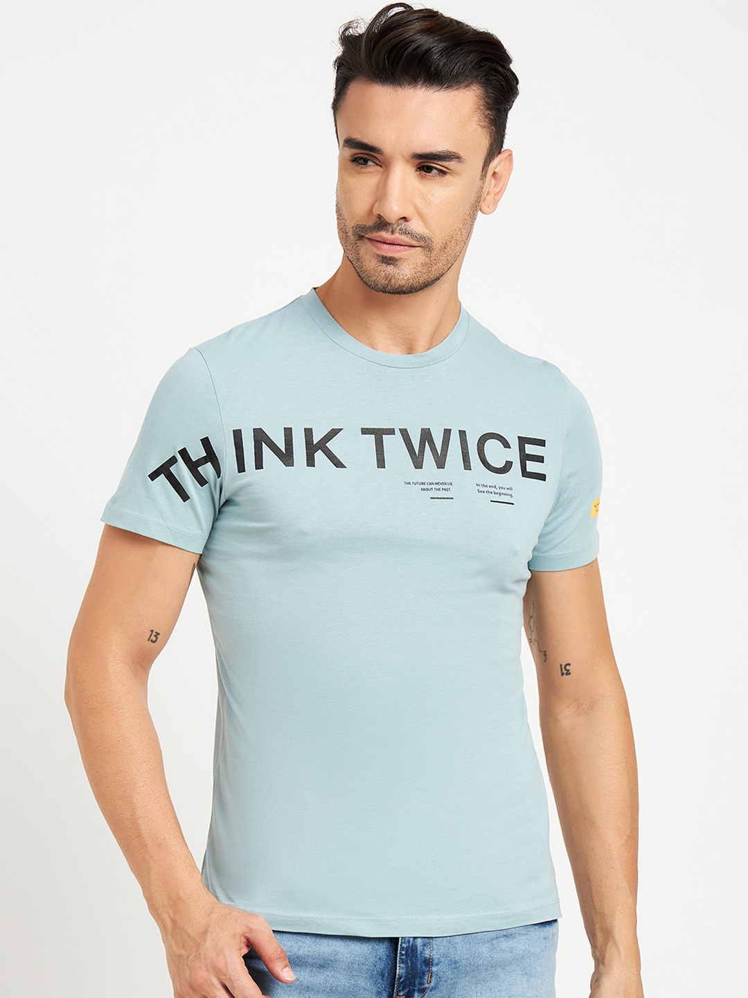 CAMLA Typography Printed Cotton T-Shirt, Blue