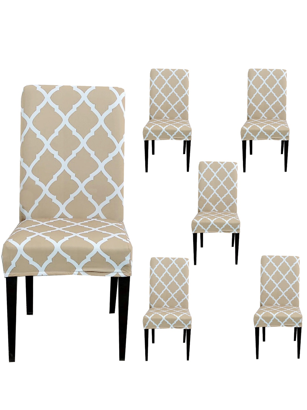

WEAVERS VILLA Beige & White 6 Pieces Printed Chair Cover