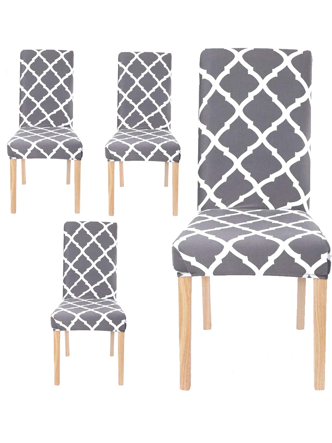 

WEAVERS VILLA Grey & White 4 Pieces Printed Chair Cover