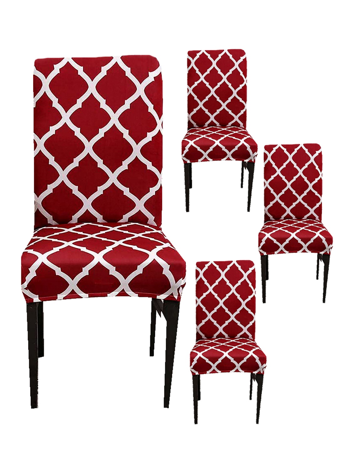

WEAVERS VILLA Maroon & White 4 Pieces Printed Chair Covers