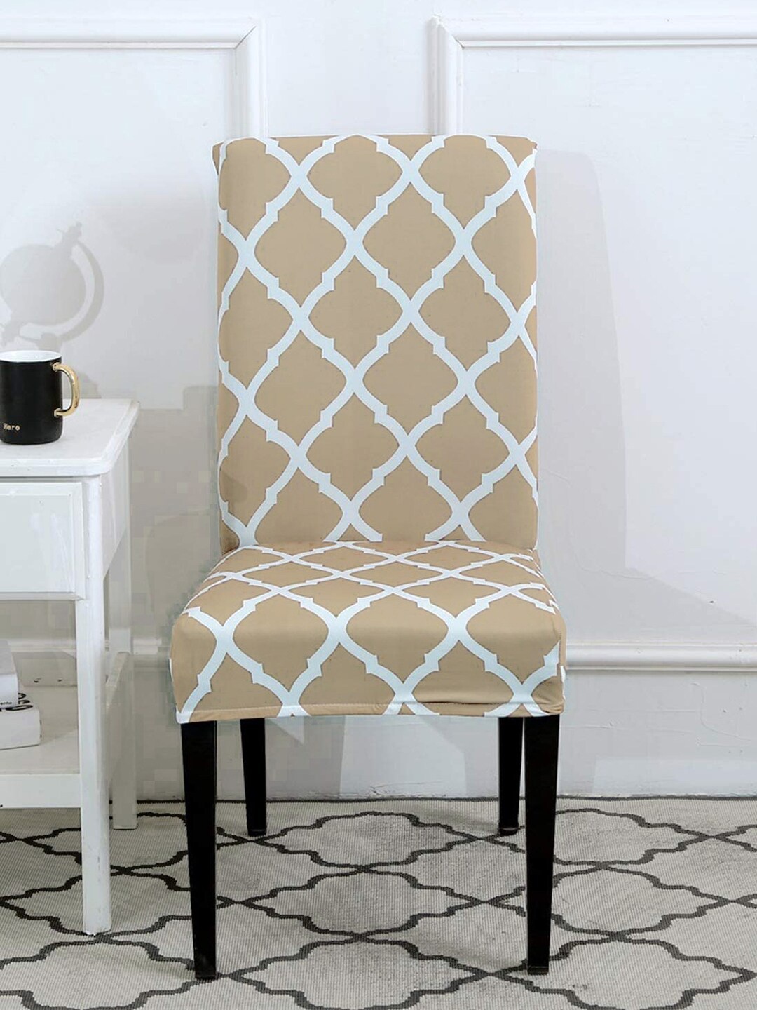 

WEAVERS VILLA Beige & White Printed Chair Cover
