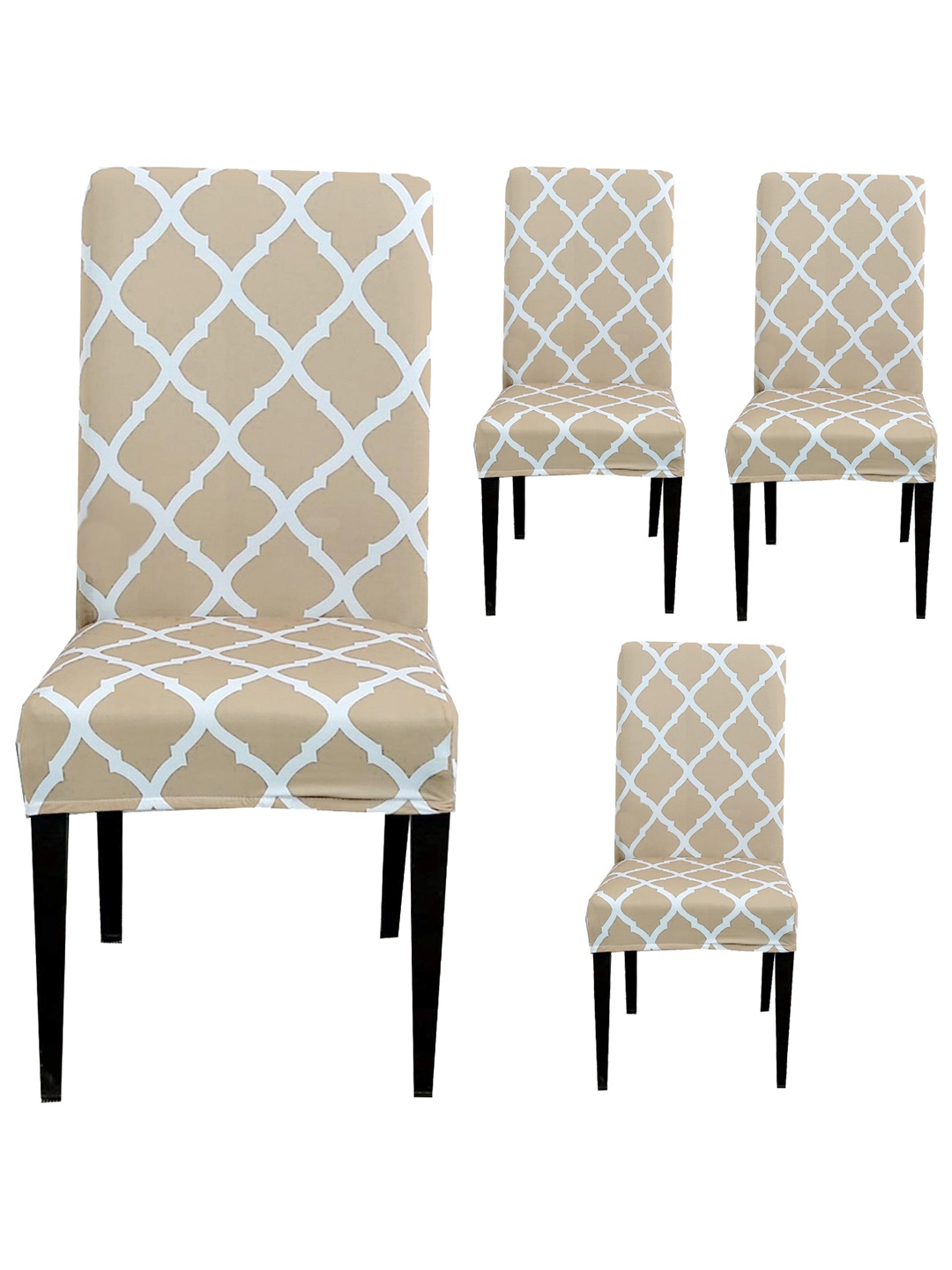 

WEAVERS VILLA Beige & White 4 Pieces Printed Chair Covers