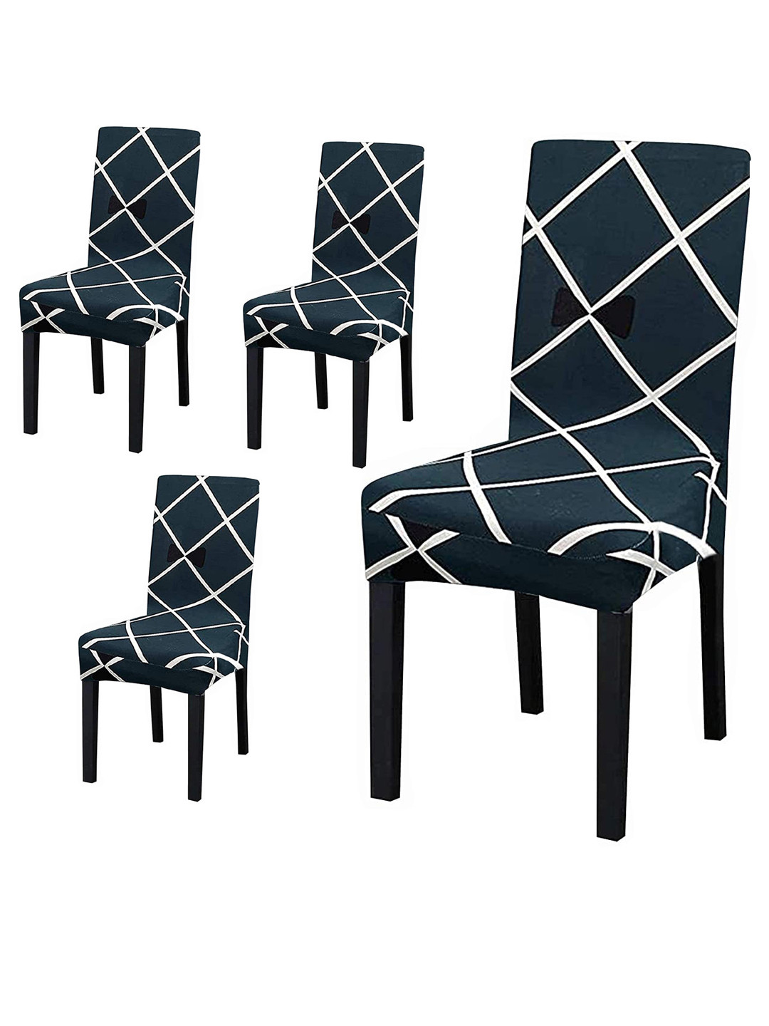 

WEAVERS VILLA Navy Blue & White 4 Pieces Printed Chair Covers