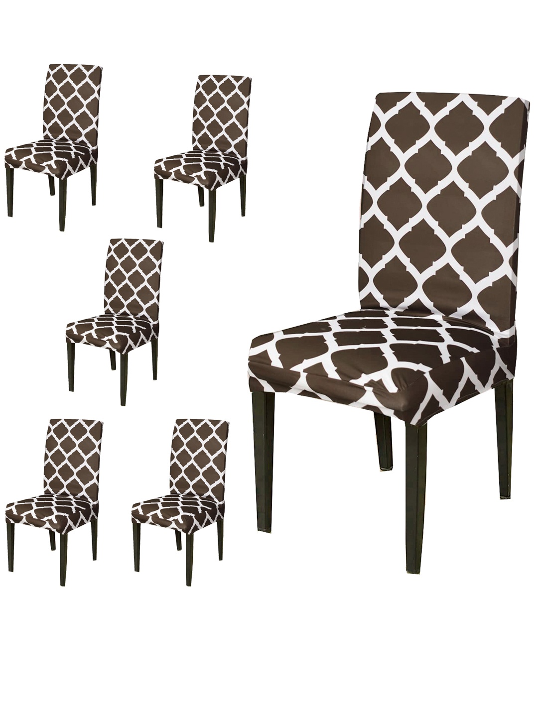 

WEAVERS VILLA Brown & White 6 Pieces Printed Chair Covers