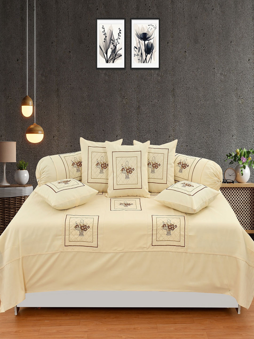 

Hammer Home Cream-Coloured 8 Pieces Embroidered Diwan Set
