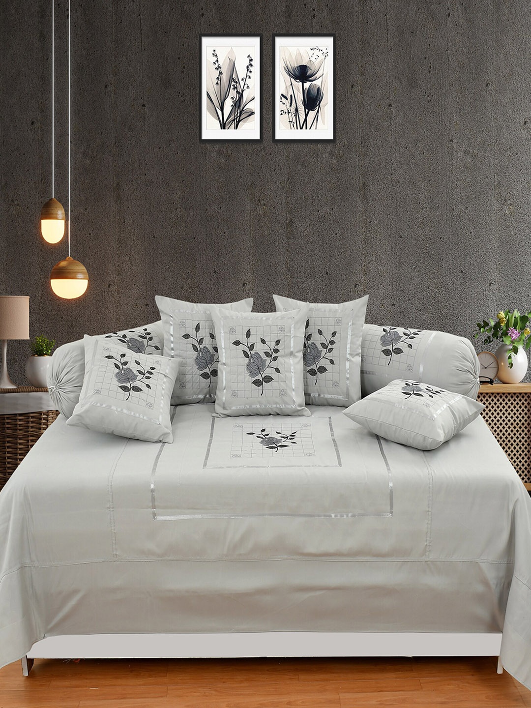 

Hammer Home Grey 8 Pieces Embroidered Diwan Set
