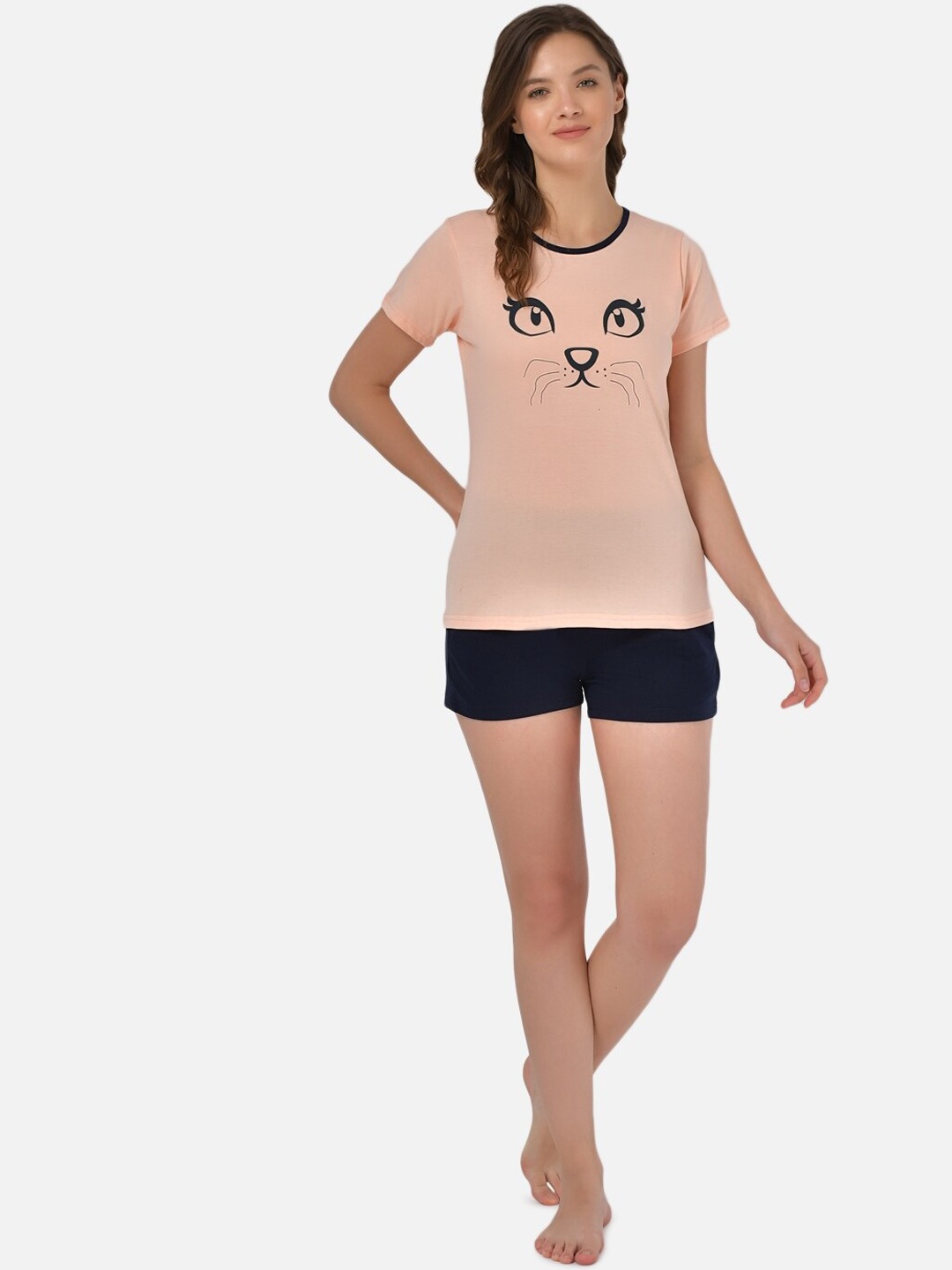 

Klamotten Graphic Printed T-shirt With Shorts Night suit, Peach