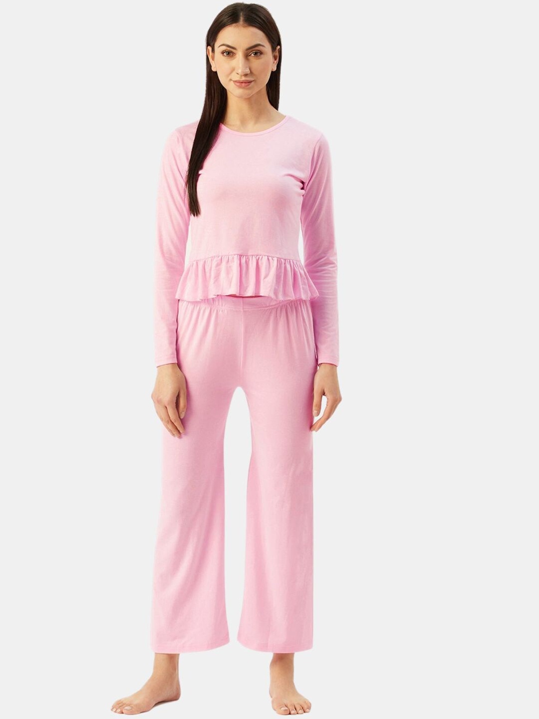 

Klamotten Ruffles Detail Top With Pyjamas Night suit, Pink