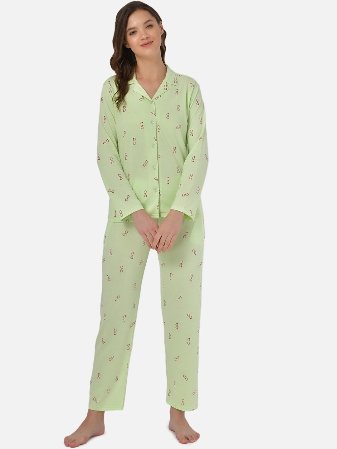 

Klamotten Conversational Printed Shirt With Pyjamas Night suit, Green