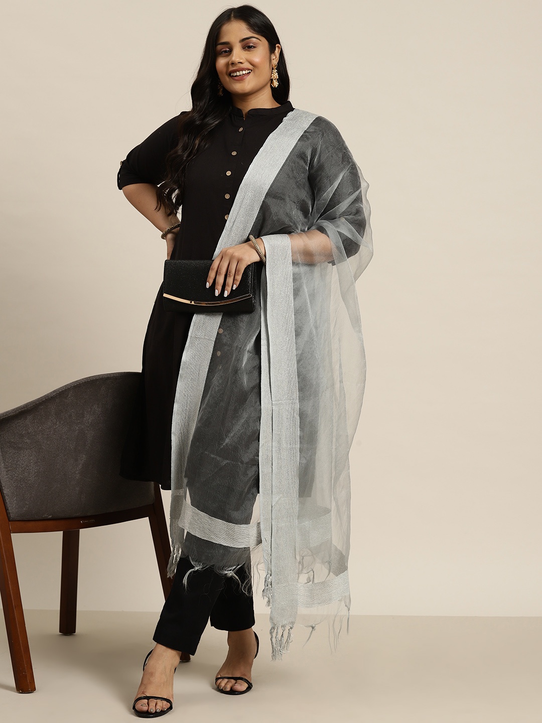 

Sztori Silk Blend Dupatta, Grey