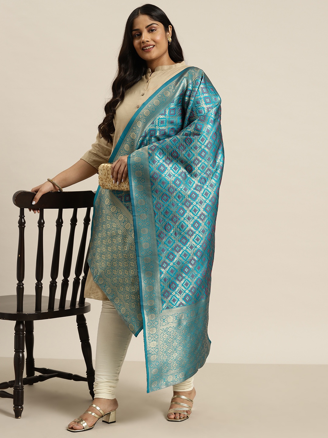 

Sztori Floral Woven Design Dupatta, Blue