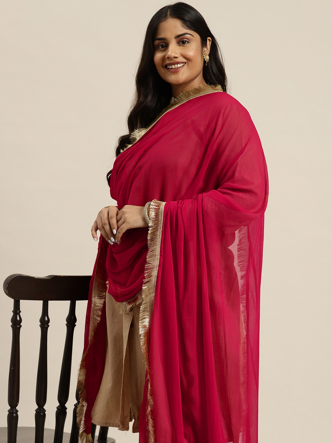 

Sztori Silk Chiffon Dupatta, Red