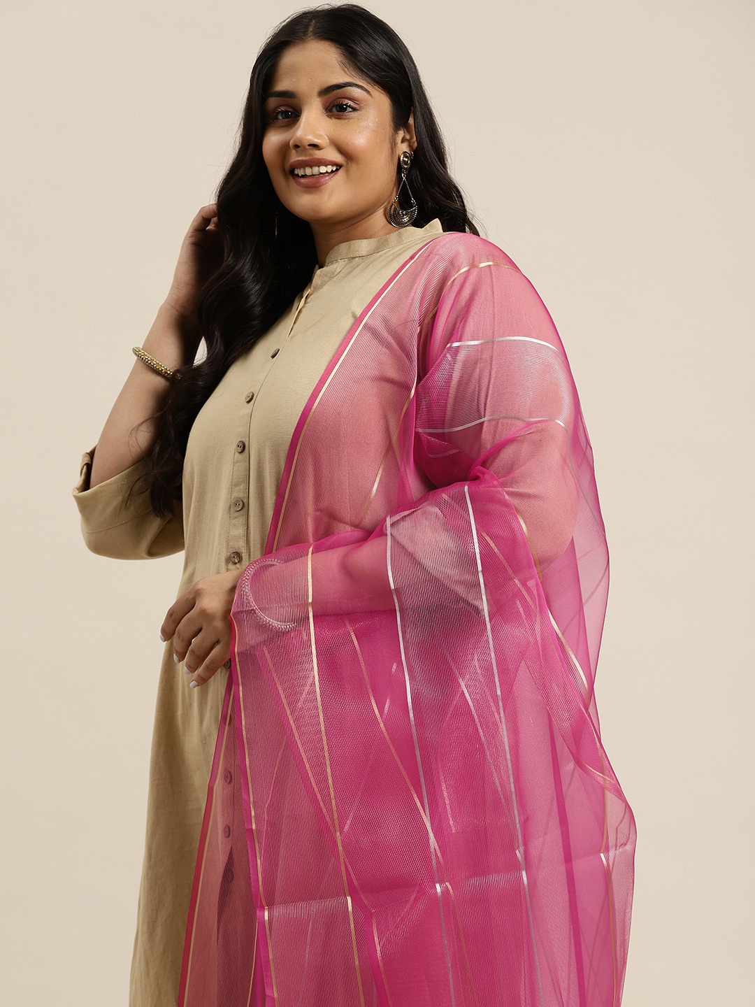 

Sztori Checked Organza Dupatta, Fuchsia