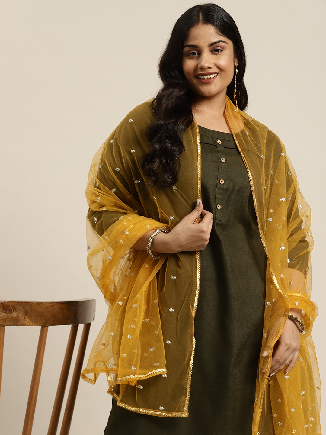 

Sztori Ethnic Motifs Embroidered Dupatta with Sequinned Detail, Mustard