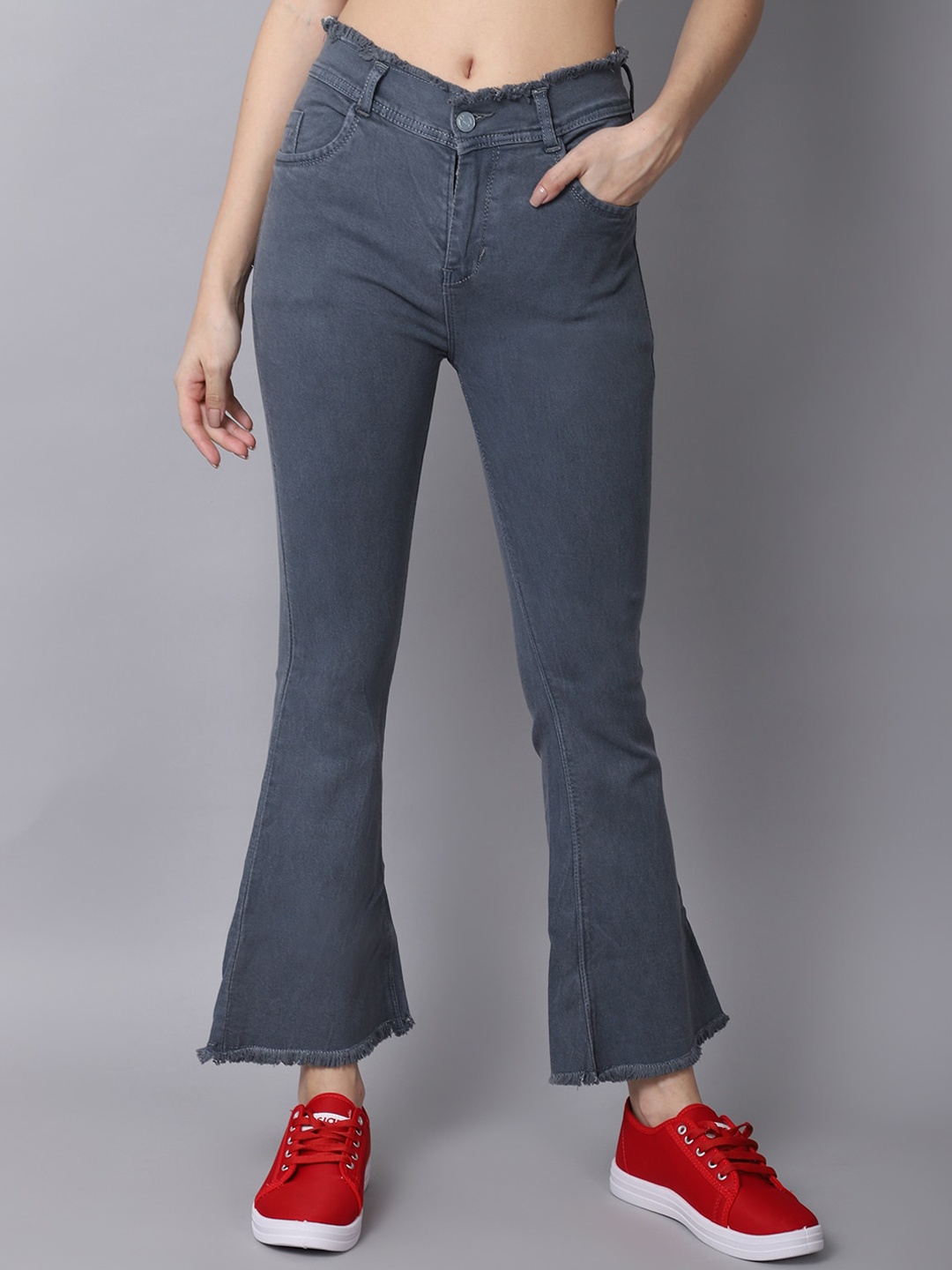 

NULL NAUT Women Mid-Rise Bootcut Jeans, Grey