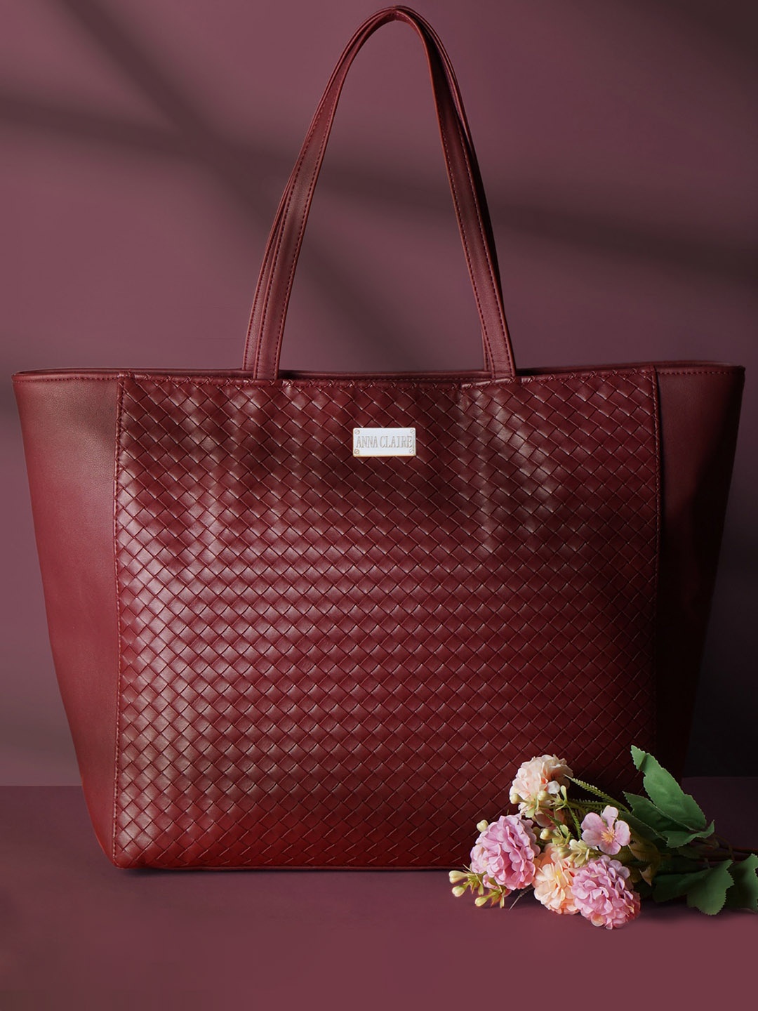 

Anna Claire Women Textured PU Shopper Handheld Bag, Maroon
