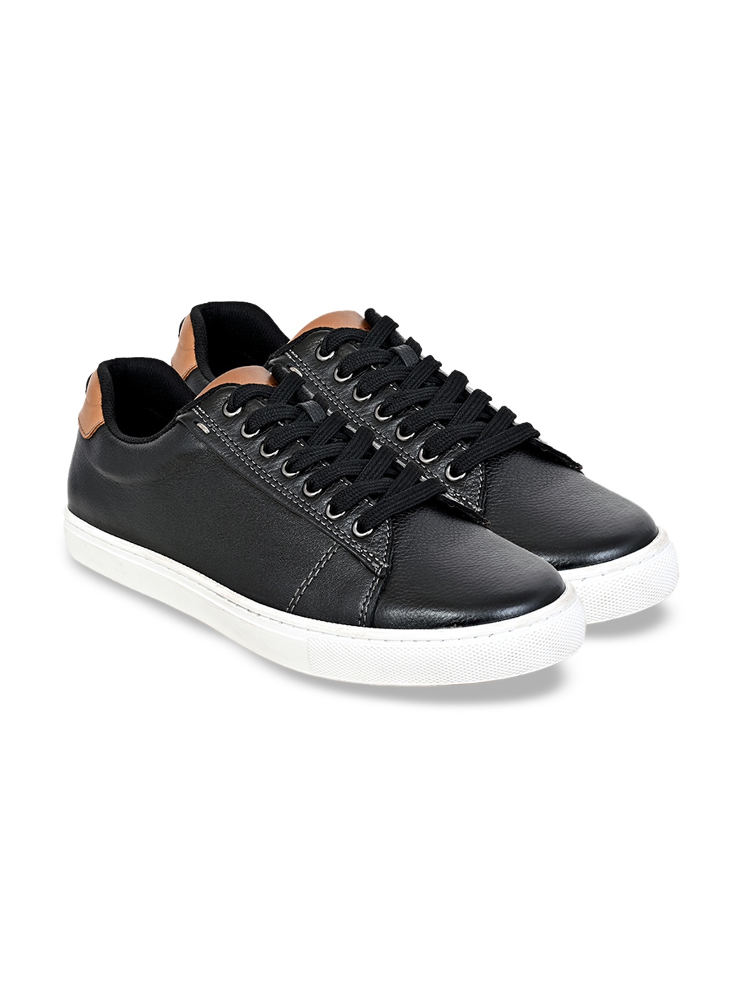 

HX London Men Lightweight Memory Foam Leather Contrast Sole Sneakers, Black