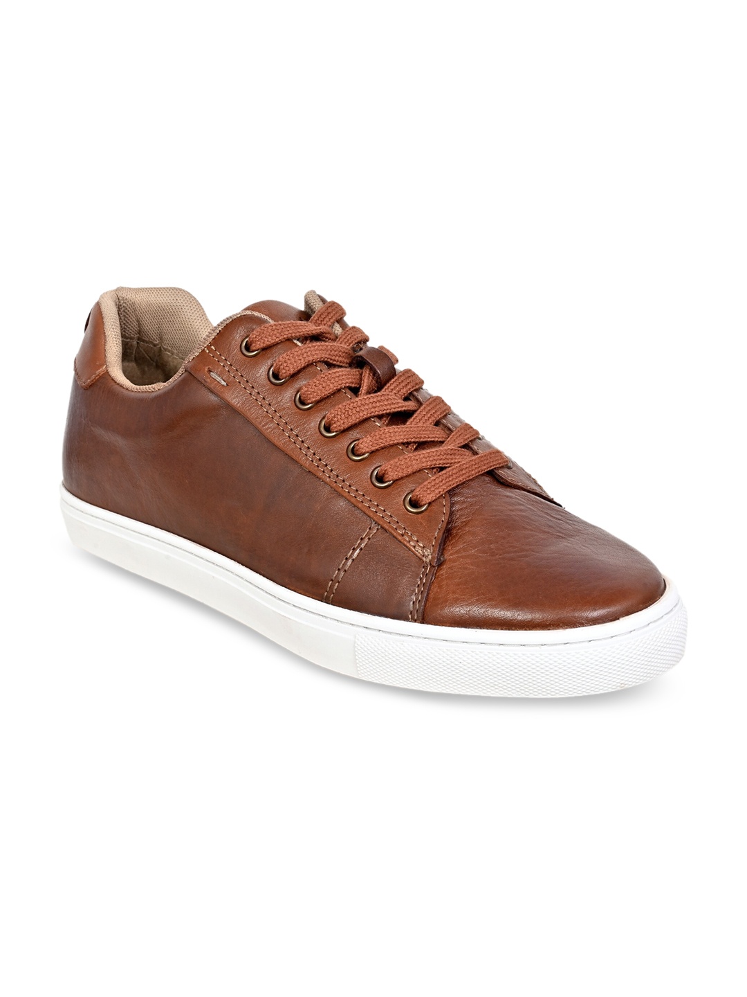 

HX London Men Lightweight Memory Foam Leather Contrast Sole Sneakers, Tan