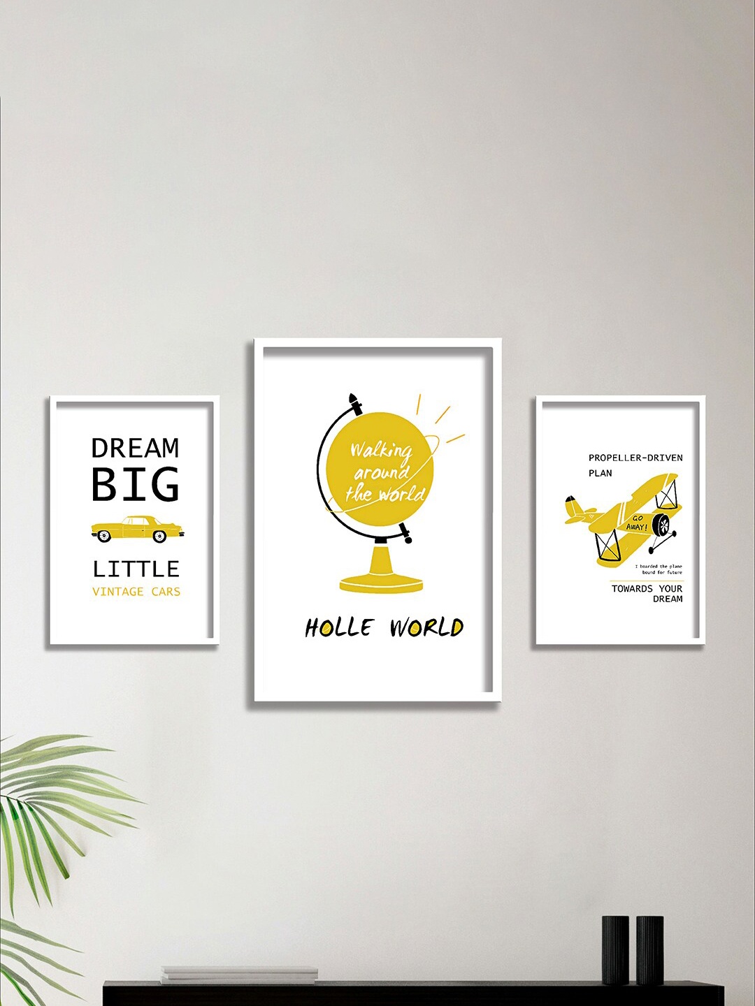 

SAF White & Yellow 3-Pieces Motivational Quotes Printed Framed UV Coating Wall Art