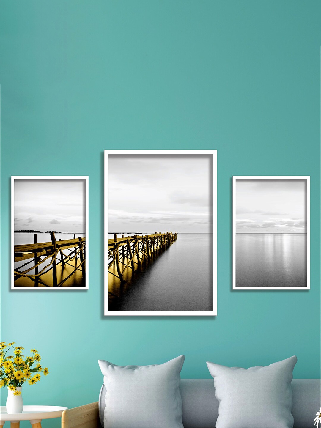 

SAF Grey & White 3-Pieces Modern Art Printed Framed UV Coating Wall Art