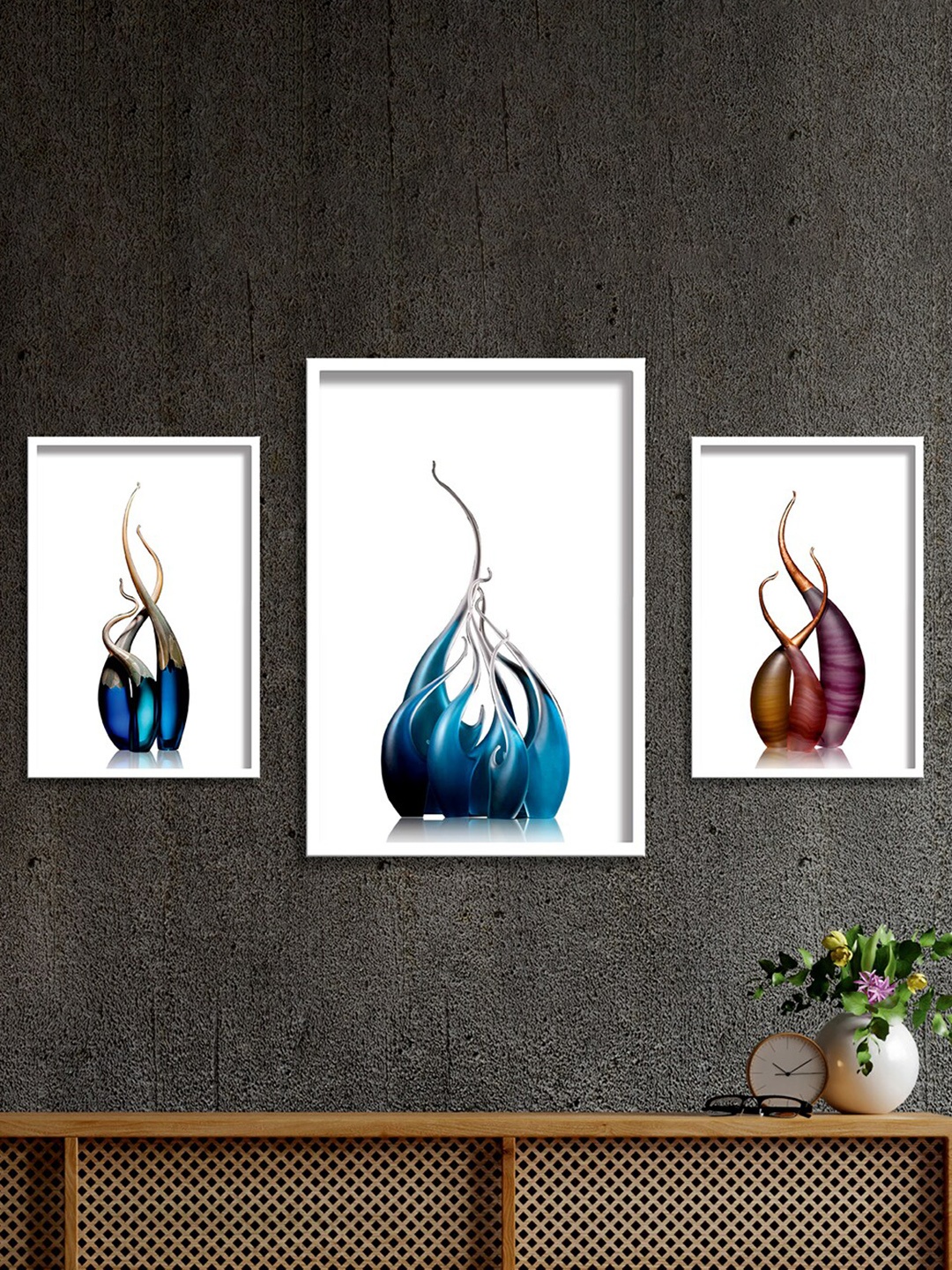 

SAF White & Blue 3 Pieces Modern Art Painting Wall Art