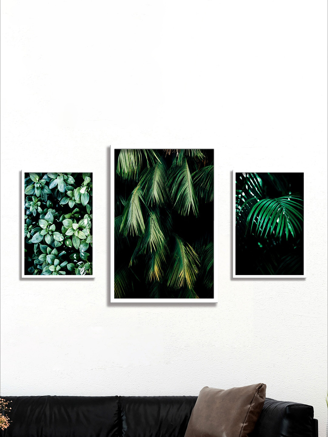 

SAF Black & Green 3-Pieces Tropical Leaves Printed Framed UV Coating Wall Art
