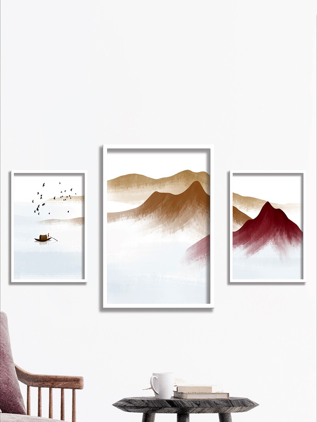 

SAF White & Brown 3 Pieces Framed Modern Painting Wall Arts