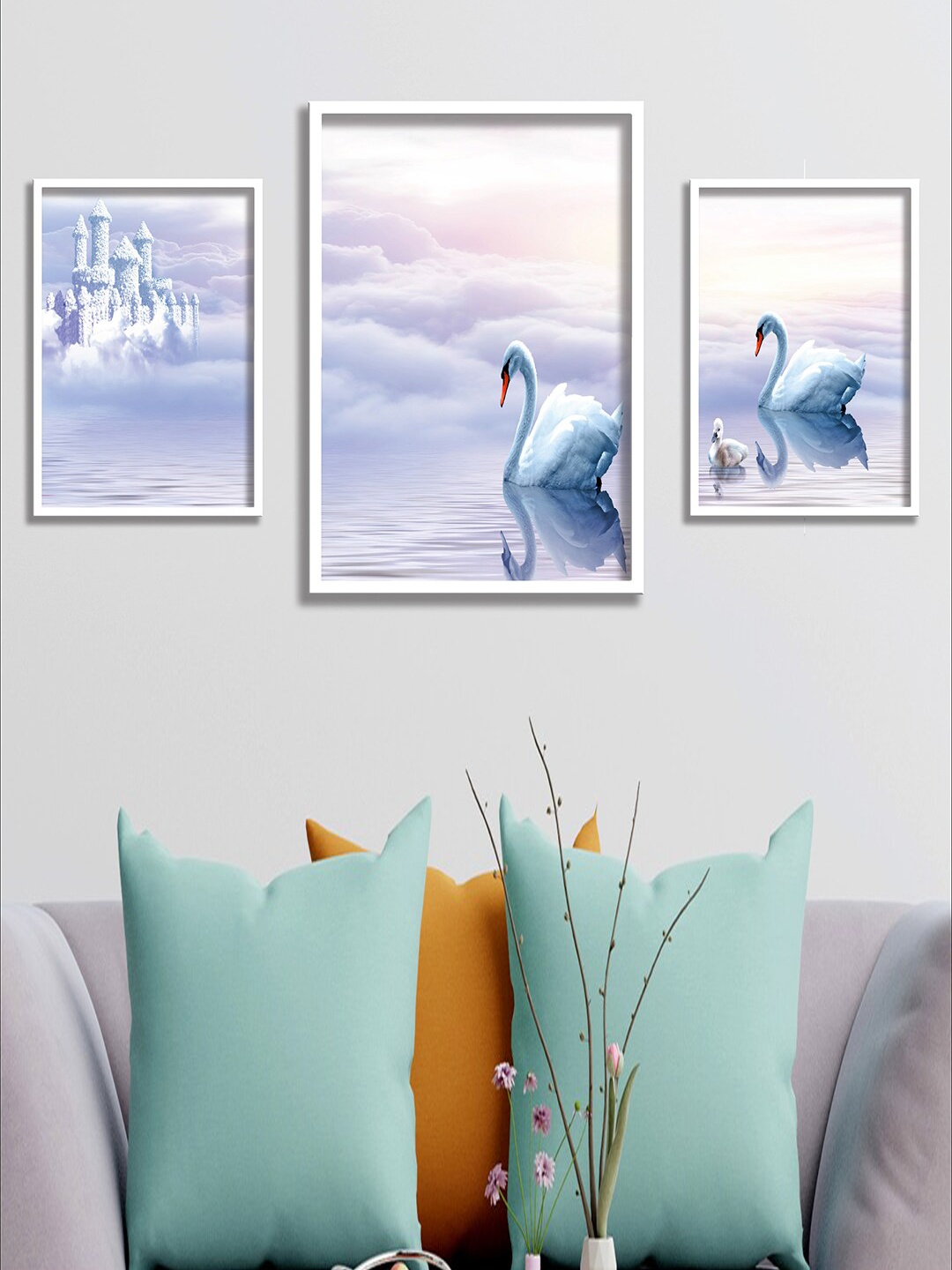 

SAF White & Blue 3 Pieces Flamingo Printed Framed Wall Art