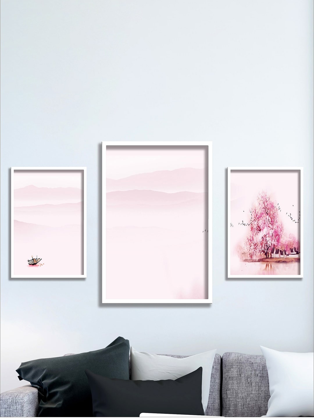 

SAF Pink & White 3 Pieces Painting Wall Arts