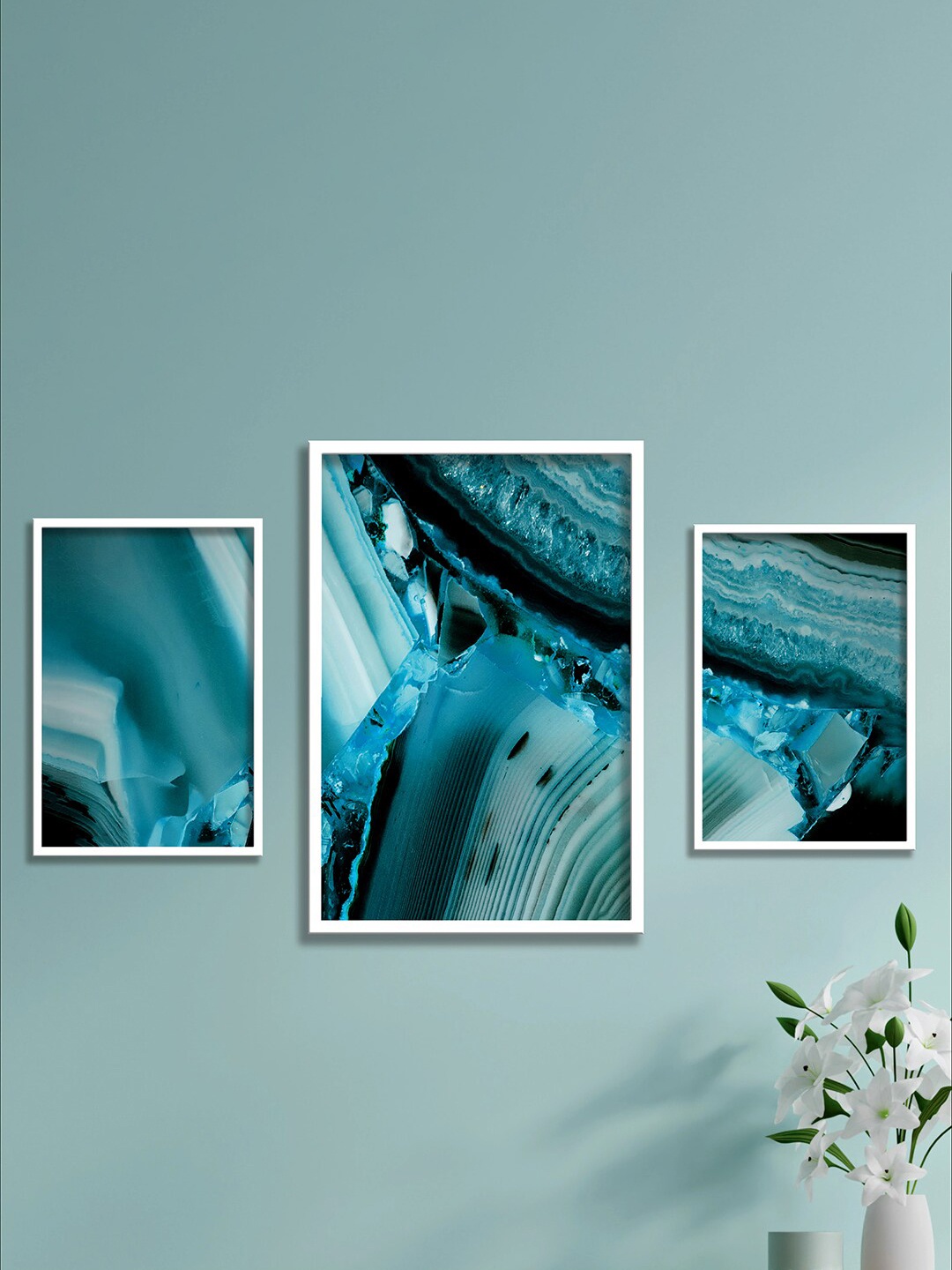 

SAF Blue & Black 3 Pieces Abstract Painting Wall Art