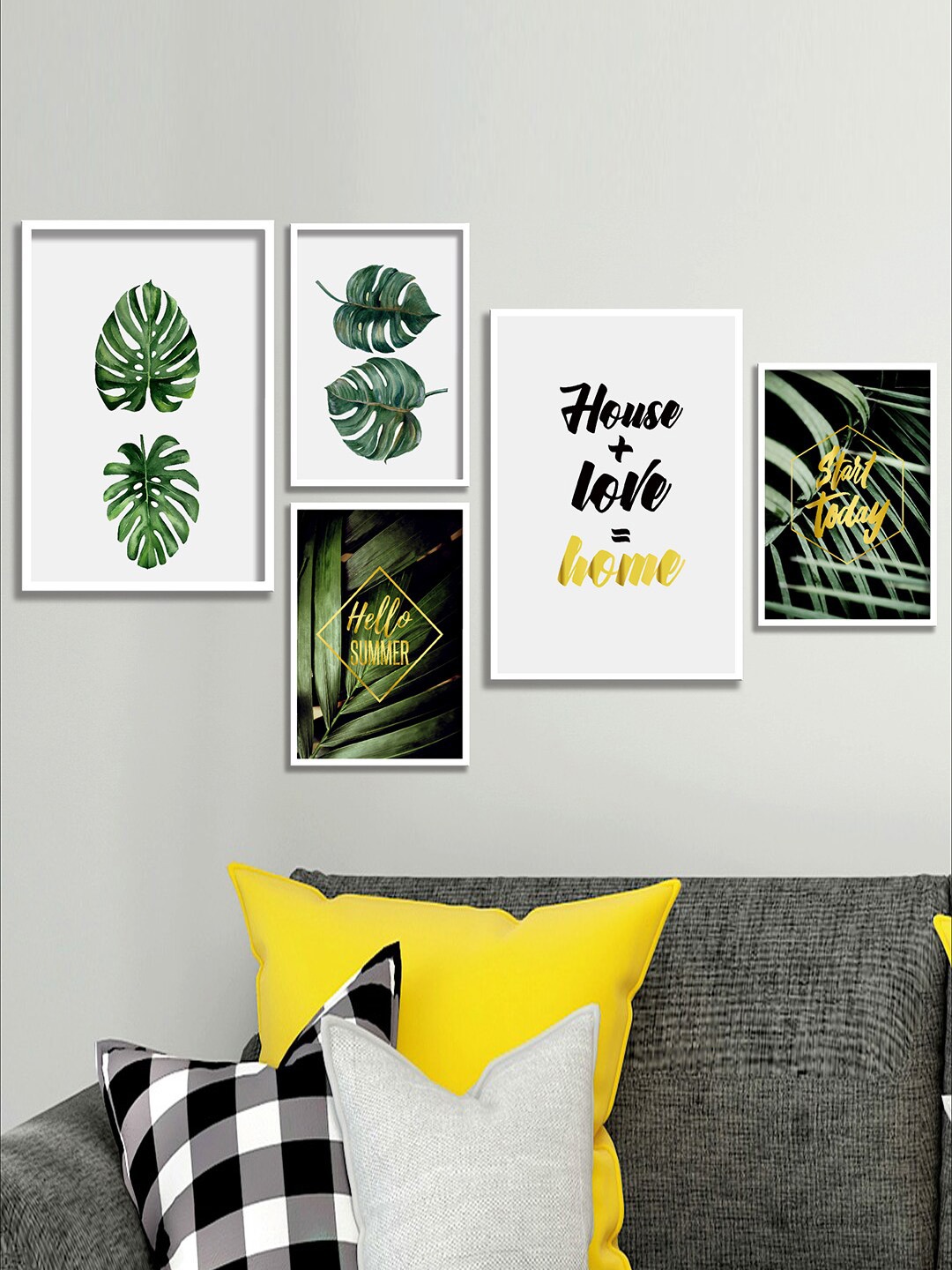 

SAF White & Green 5 Pieces Tropical Leaves Painting Wall Art