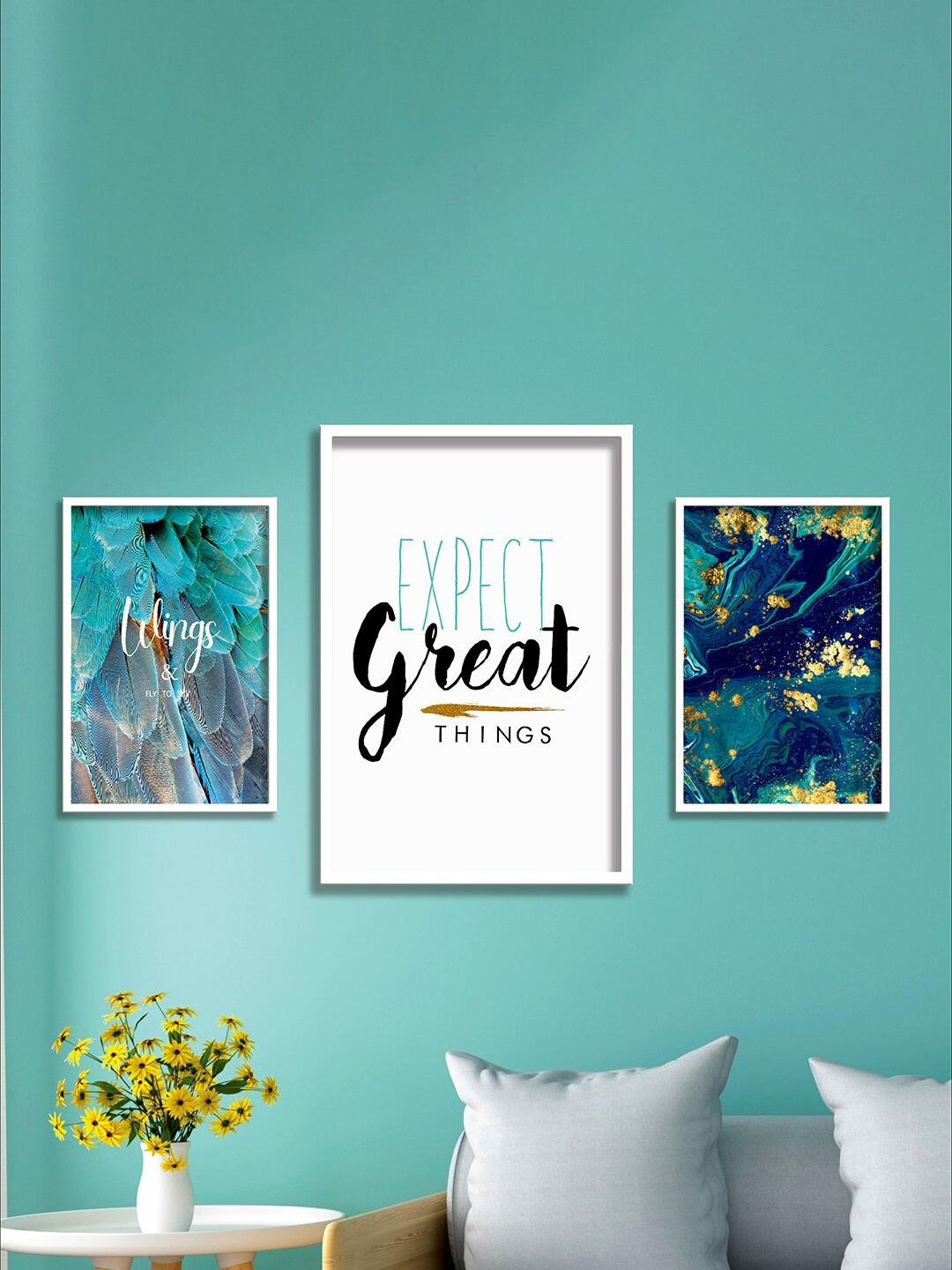 

SAF White & Blue 3-Pieces Modern Art Printed Framed UV Coating Wall Art