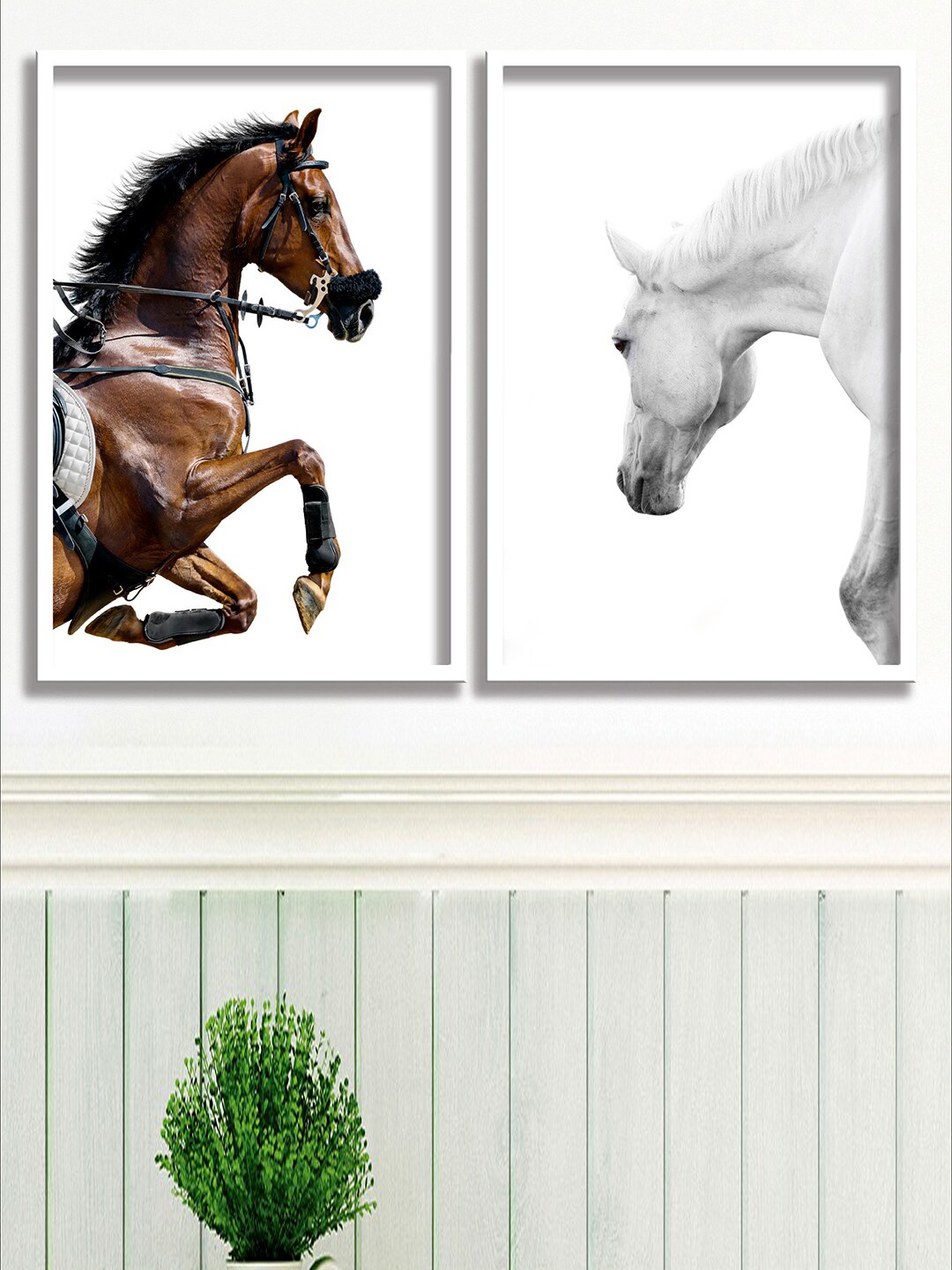 

SAF White & Brown 2-Pieces Horse Printed Framed UV Coating Wall Art