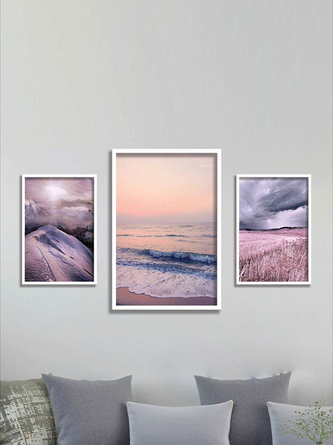 

SAF White & Grey 3 Pieces Modern Art Printed UV Coating Wall Art