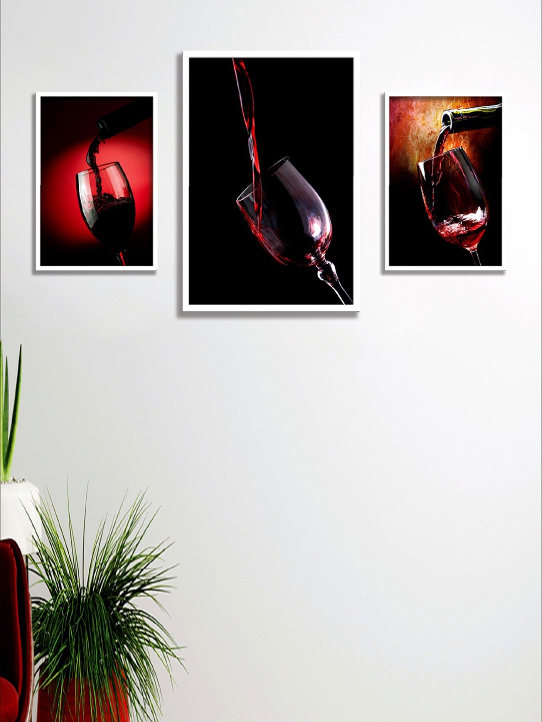 

SAF Black & Red 3 Pieces Wine Glass Framed Painting Wall Art