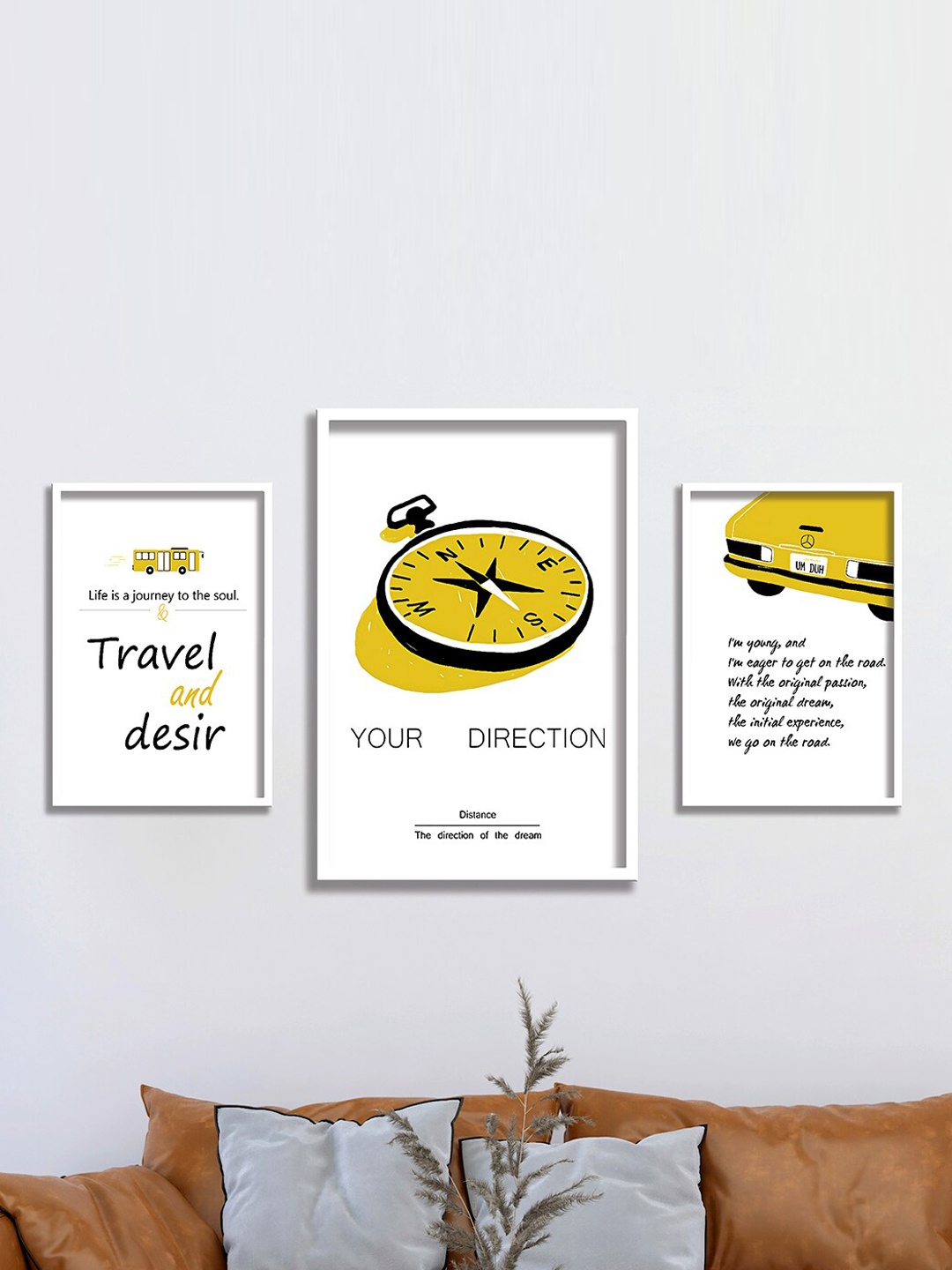 

SAF White & Yellow 3 Pieces Motivational Quotes painting Wall Art